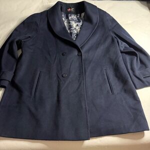 ALORNA Vintage Double Breasted Wool Blend Coat Navy Blue Womens USA‎